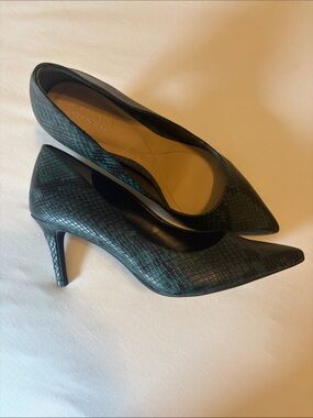 Alfani Teal Snake-Embossed Pointed-Toe Pumps